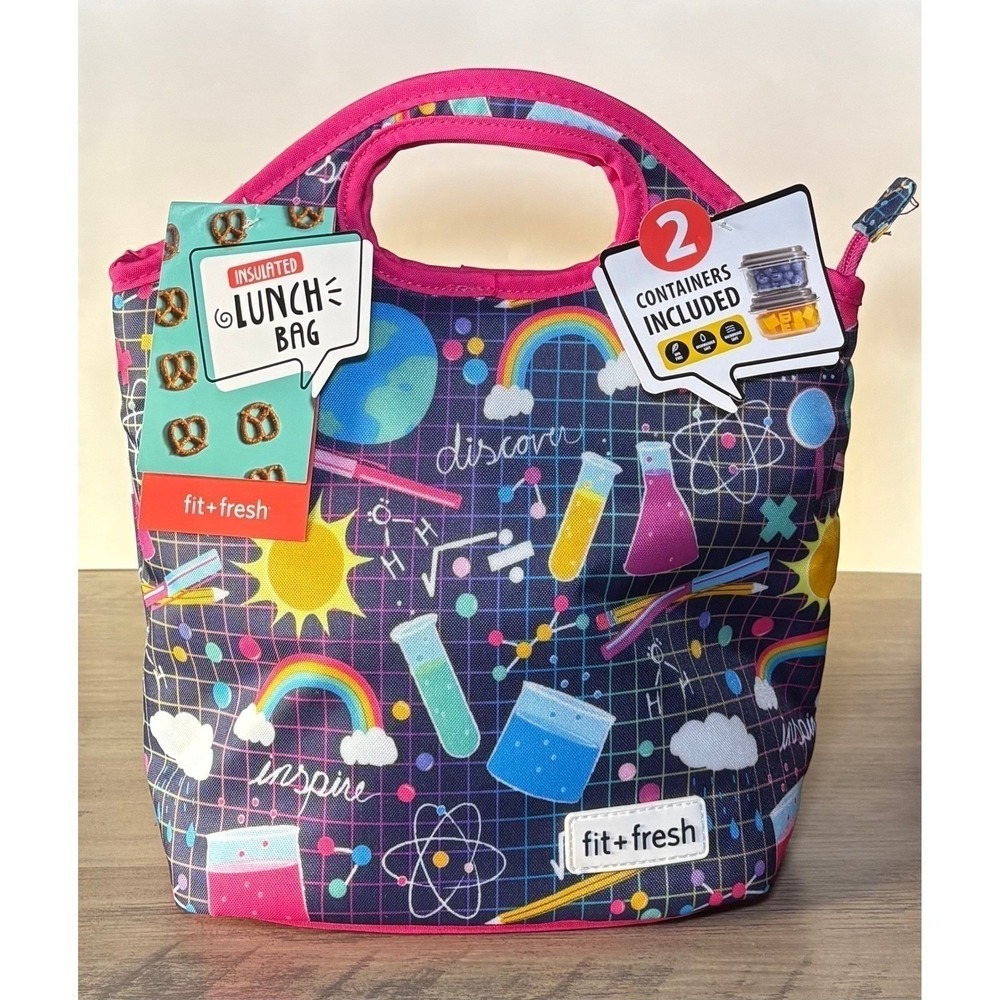 NEW Fit+Fresh Stay Unisex Educational Insulated Lunch Bag with Containers Kids